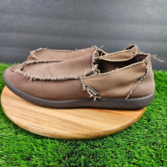 CROCS Santa Cruz Men\'s Size 13 Brown Canvas Slip-On Loafer Shoes Frayed main image 6
